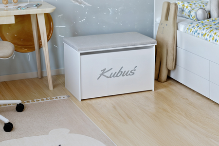 Coffre à jouets DARIA - Blanc avec imprimé, panneau gris