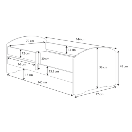 Lit enfant LUK 70x140 avec barrière - Blanc