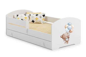 Lit enfant LUK 80x160 avec barrière, tiroir et graphique - Sweet Bear