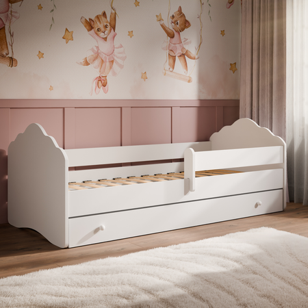 Lit enfant FALA 70x140 avec barrière et tiroir - Blanc