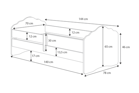 Lit enfant FALA 70x140 avec barrière et graphisme - Chat
