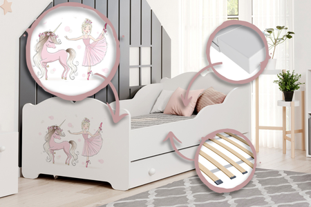 Lit simple pour enfant ANNA 140x70 avec tiroir - La fille à la licorne