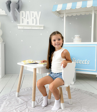 Table enfant ourson avec tiroir et chaise - blanc