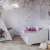 Lit pour enfant EMMA 70x140 avec barrière et tiroir - Blanc / Rose