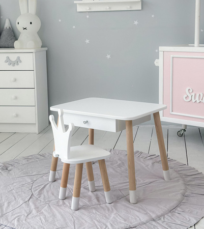 Table enfant Crown avec tiroir et chaise - blanc