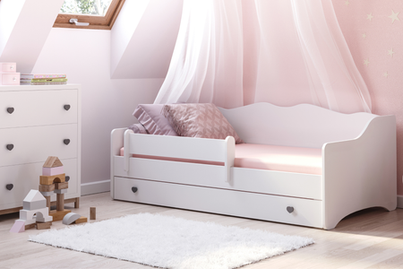 Lit enfant EMMA WHITE 180x80 avec matelas - Blanc / Poignées grises