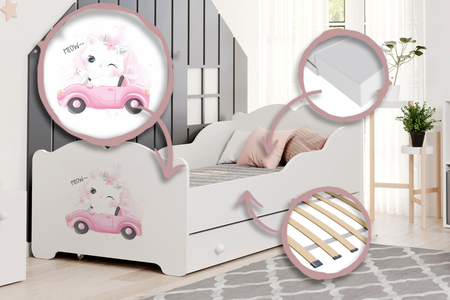 Lit simple pour enfant ANNA 70x140 avec tiroir - Chat