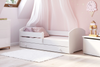 Lit enfant LUK 80x160 avec barrière, tiroir et matelas - Blanc