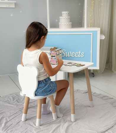 Table et chaise enfant ourson - blanc