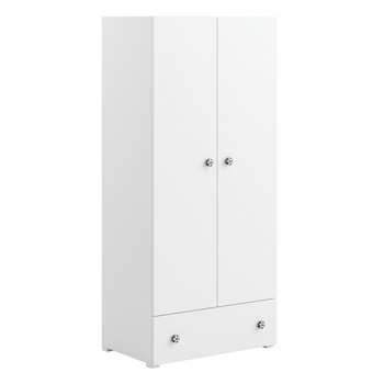 Armoire STELLA GOAL deux portes avec tiroir, étagères, tringles, poignées ballon de football - Blanc