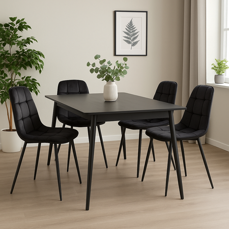 Ensemble de 4 chaises rembourrées en velours – couleur Noir