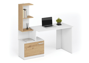 MIRO bureau d'ordinateur avec bibliothèque et armoire - Blanc / Chêne Artisan