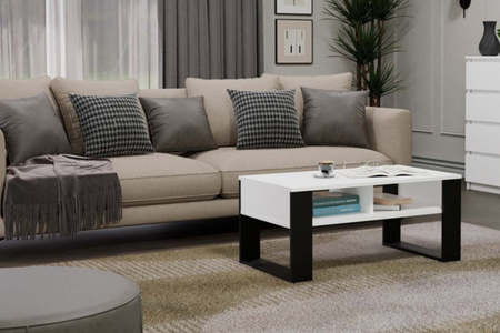 Table basse MODI deux étagères - Blanc / Noir