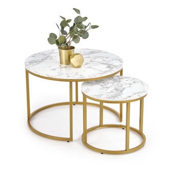 Set of 2 PAOLA Coffee Tables - White Marble / Gold