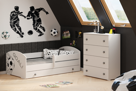 Commode EMILY GOAL avec tiroirs poignées ballon de football - Blanc