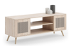 Meuble TV FOCUS 155 cm style scandinave, pieds en bois, motif rotin – Chêne Sonoma