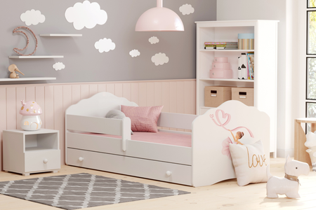 Lit enfant FALA 70x140 avec barrière, tiroir et graphisme - Ballerine