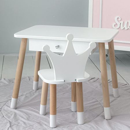 Table enfant Crown avec tiroir et chaise - blanc