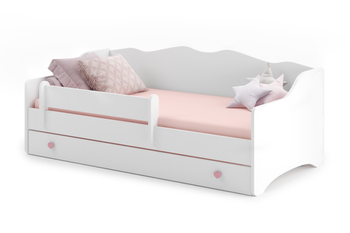Lit enfant EMMA WHITE 140x70 avec matelas - Blanc / Poignées roses