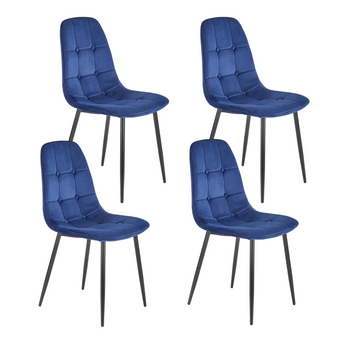 Ensemble de 4 chaises rembourrées en velours – couleur Bleu marine