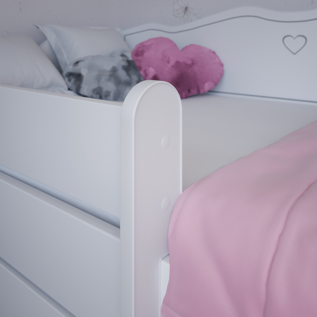 Lit pour enfant EMMA 80x160 avec barrière et tiroir - Blanc / Gris