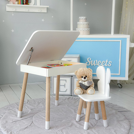 Table et chaise pour enfants en forme de papillon. Table avec rangement pour crayons et livres de coloriage - blanc