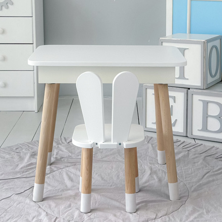 Table et chaise d'enfant en lapin. Table avec rangement pour crayons et livres de coloriage - couleur blanche