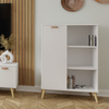 Commode FONDI avec armoire et étagère style scandinave, poignée et pieds en bois - Blanc