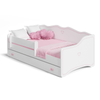Lit pour enfant EMMA 70x140 avec barrière et tiroir - Blanc / Rose