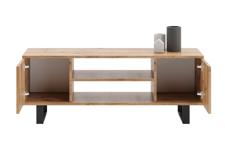 Meuble TV FOCUS 155 cm style loft, pieds en métal - Chêne Craft