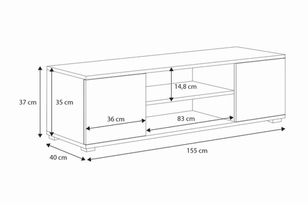 Meuble TV FOCUS 155 cm, pieds en plastique - Blanc