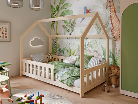Lit cabane DUBI enfant 160x80 avec matelas - couleur Naturel