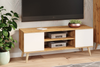 Meuble TV FOCUS 135 cm scandinave, pieds en bois - Chêne Craft / Blanc