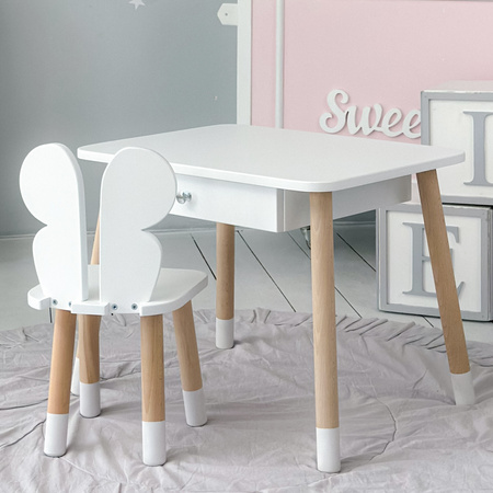 Table enfant avec tiroir et chaise Butterfly - blanc