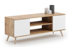 Meuble TV FOCUS 155 cm scandinave, pieds en bois - Chêne Craft / Blanc