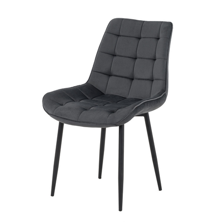 Chaise VOX capitonnée en velours matelassé - couleur Grise, pieds Noirs