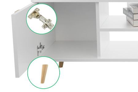 Meuble TV FOCUS 155 cm, style scandinave, pieds en bois - Blanc