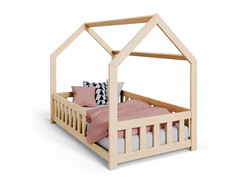 Lit cabane DUBI enfant 160x80 avec matelas - couleur Naturel