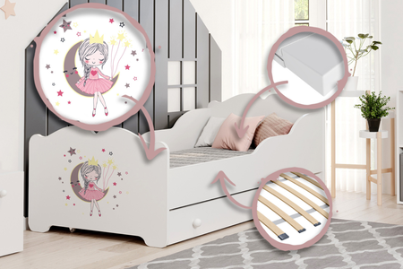 Lit simple pour enfant ANNA 70x140 avec tiroir - La Princesse Endormie