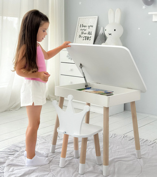 Table et chaise pour enfants. Table avec rangement pour crayons et livres de coloriage - couleur blanche