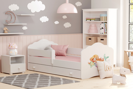 Lit enfant FALA 70x140 avec barrière, tiroir et graphisme - Sirène