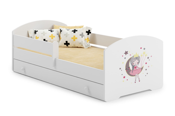 Lit enfant LUK 80x160 avec barrière, tiroir et graphique - Princesse Endormie