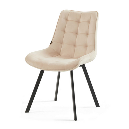 Chaise ROXY capitonnée en velours matelassé - couleur Crème, pieds Noirs