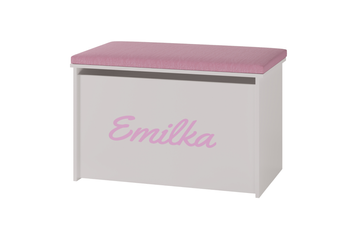 Coffre à jouets DARIA - Blanc avec imprimé, panneau rose