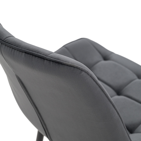 Chaise VOX capitonnée en velours matelassé - couleur Grise, pieds Noirs