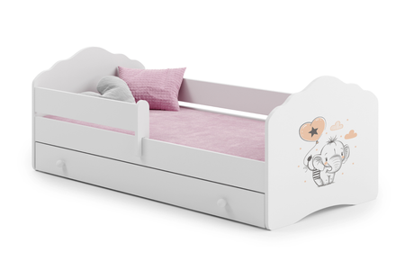 Lit enfant FALA 70x140 avec barrière, tiroir et graphisme - Éléphanteau