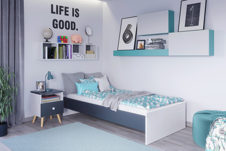 Lit pour adolescent KARO 90x190 - Blanc / Gris