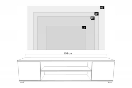 Meuble TV FOCUS 155 cm, pieds en plastique - Blanc