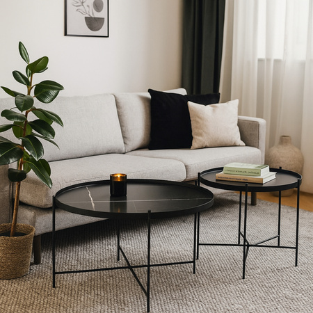 Ensemble de 2 tables JULITA – couleur Marbre Noir / Noir