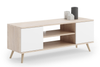 Meuble TV FOCUS 155 cm scandinave, pieds en bois - Chêne Sonoma / Blanc
